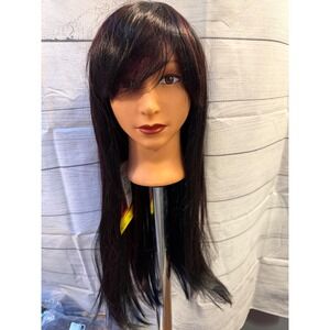 F1b/burgundy highlighted banged synthetic wig